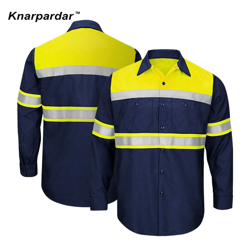 남성 여름 셔츠 노란색 네이비 안전 작업 셔츠 반사 작업복 높은 가시성 작업복