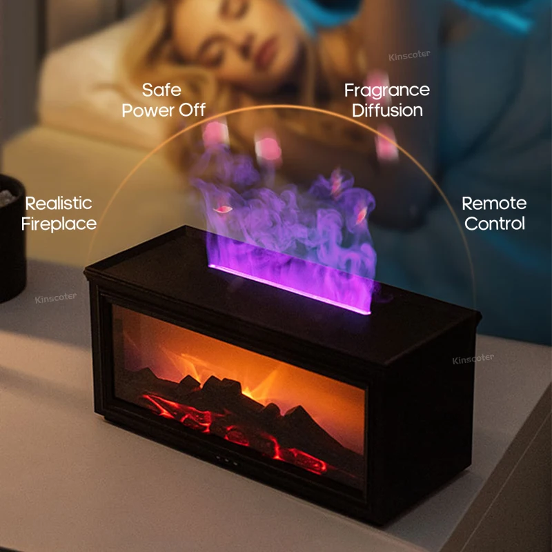 Simulated Fireplace Flames Aroma Diffuser Aromatherapy Ultrasonic Air Humidifier Sprayer Remote Controls/Essential Oil_voghion.com