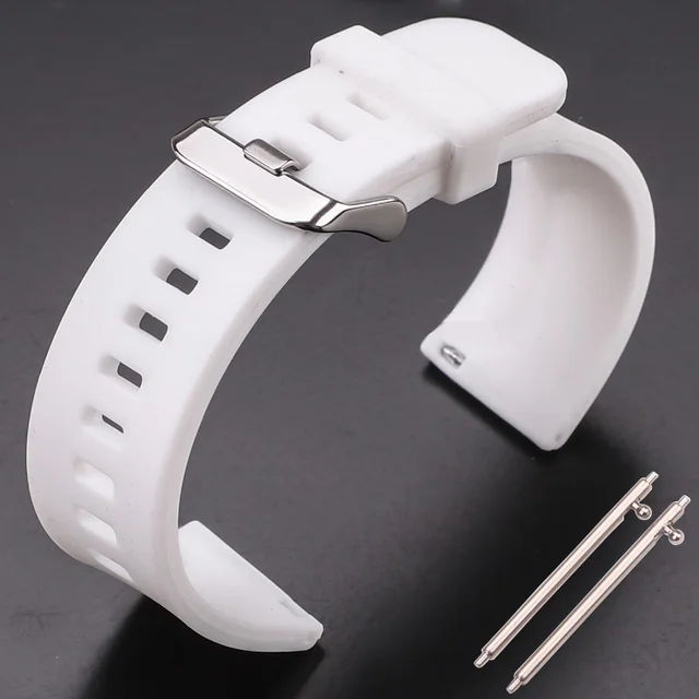 HENGRC 5 Colors Silicone Rubber Watchband 18mm 20mm 22mm Women Men Watch Band Strap Waterproof Sports Watch Belt Polished Buckle White