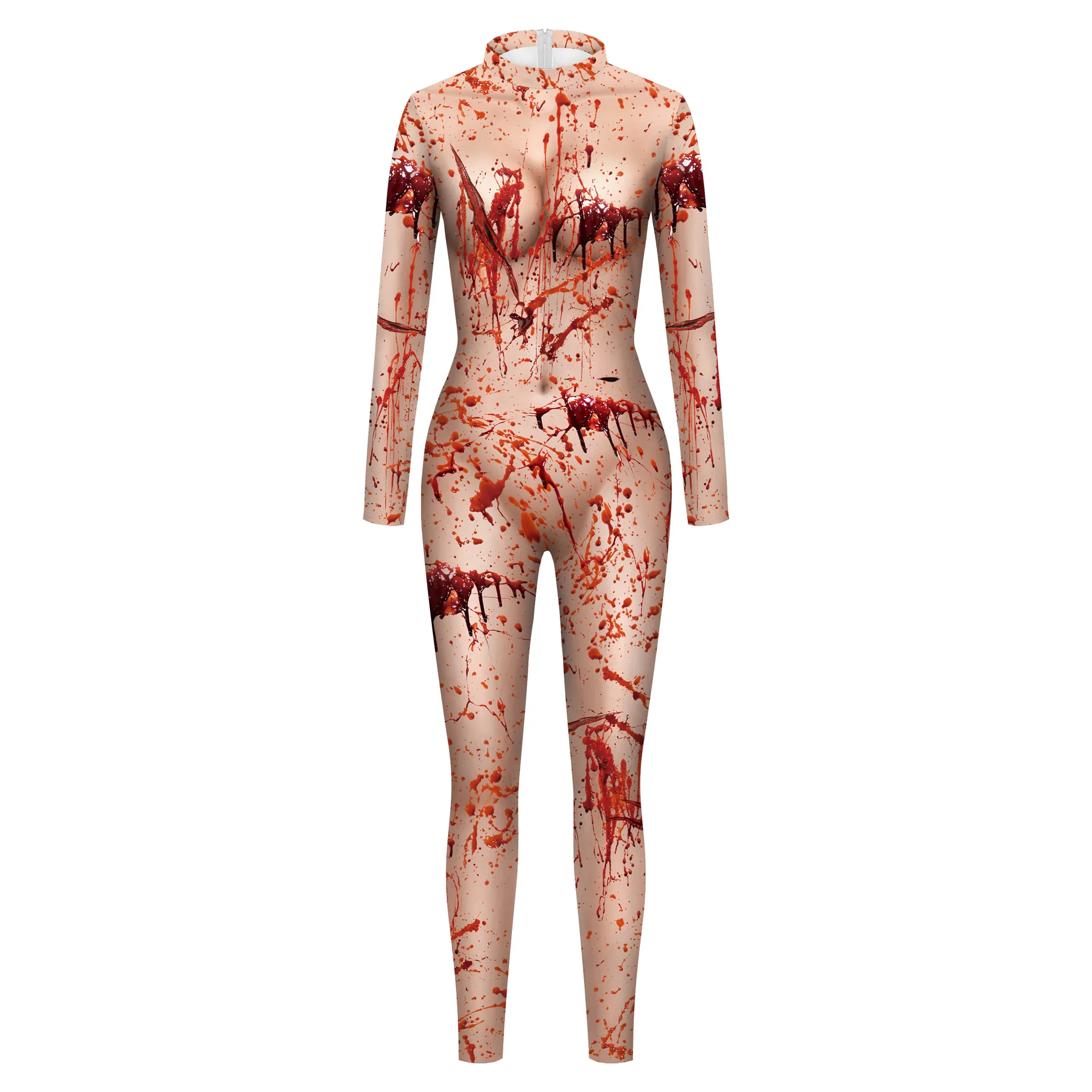 Halloween Horror Scar Blood Cosplay Jumpsuit Women Girls Bloodstain Printing Zentai Stocking Carnival Masquerade Party Bodysuit