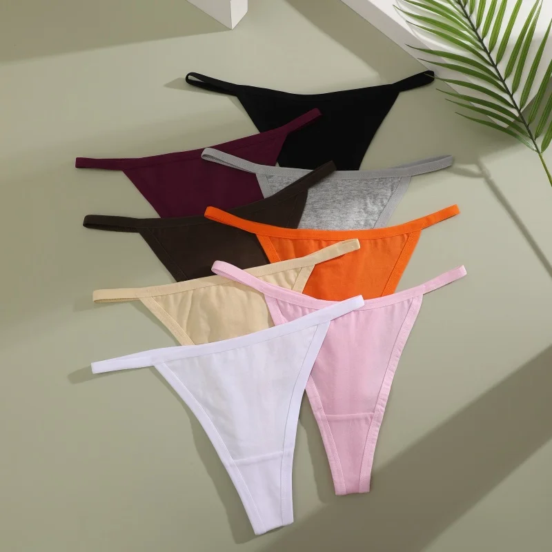 5 Stück/Set Damen-Slips aus Baumwollstoff, nahtlos, einfarbig, hochwertiger T-Back-Tanga, sexy, weich, atmungsaktiv, Dessous, S-XL – Detail 17