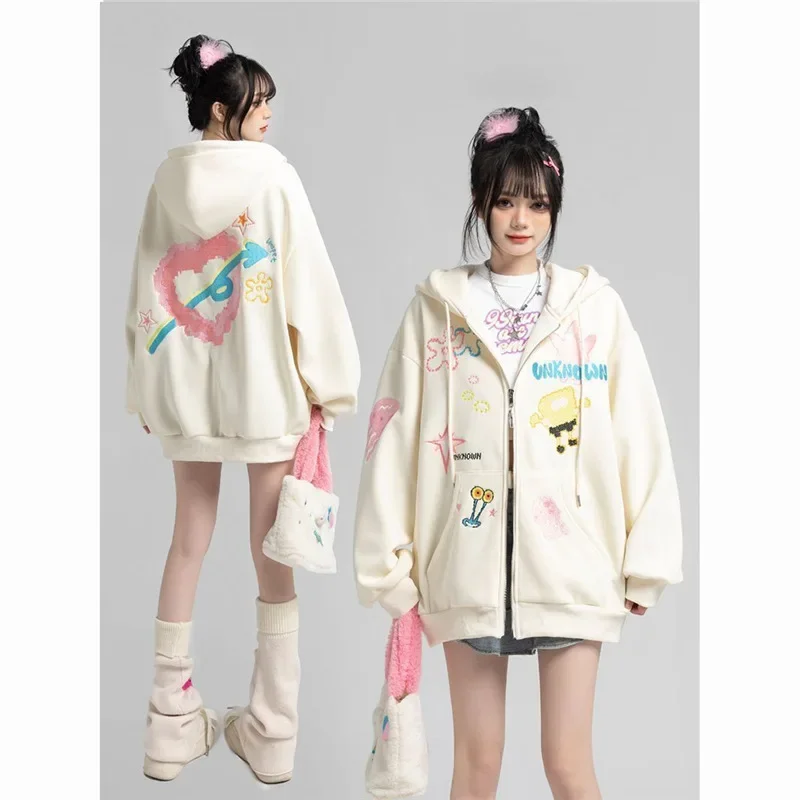 Loose Hoodie Sweatshirt Unisex Autumn Winter New High Street Hong Kong Style Student Printed Top Coat Jacket Female Male - Image 5