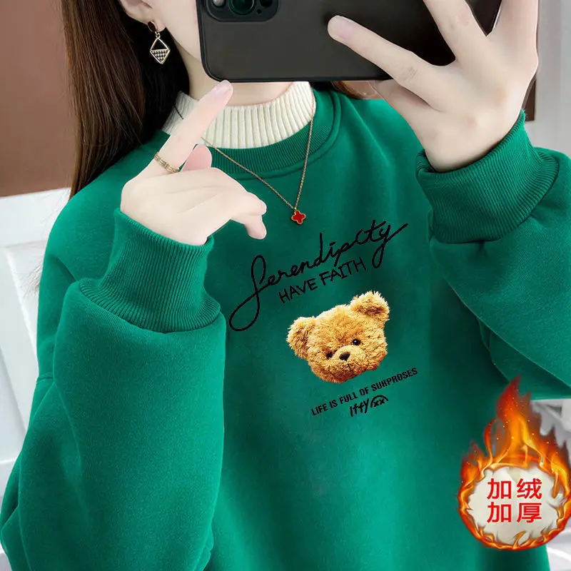 ZOUXO Sweatshirt Women 2023 Spring Autumn Fleece Thickened O-neck Sweatshirt New Fashion Loose Clothes