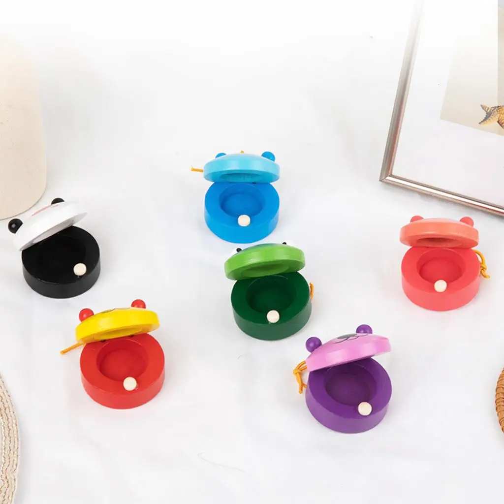 6x Cartoon Castanets Musical Instruments Wooden Rhythm Development Percussion