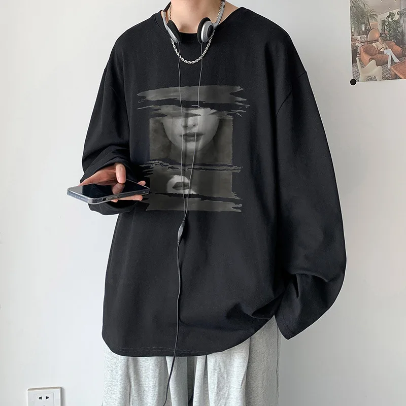 

Men's Top Spring New Mens Long-sleeve Round Neck T-shirt Men's Trend Large Size Inner All-match Teen Bottoming Shirt