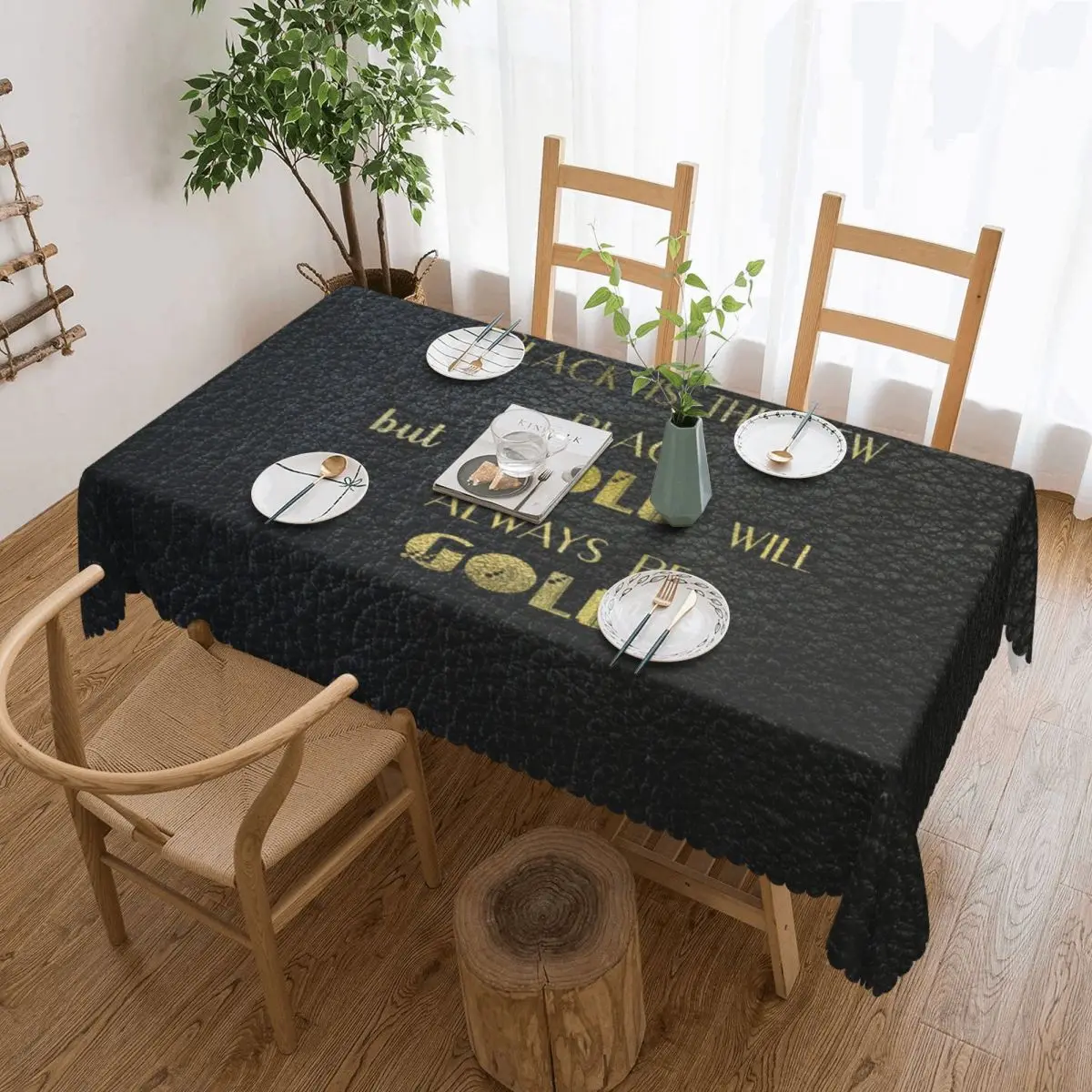 

Rectangular Gold Will Always Be Gold Table Cloth Oilproof Tablecloth Outdoor 40"-44" Table Cover