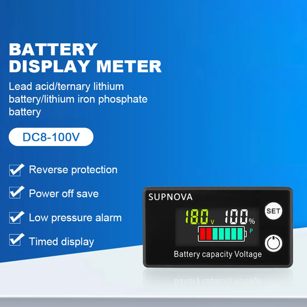 DC 8V-100V 디지털 전기 미터 LCD 디스플레이 자동차 배터리 충전 레벨 표시기 납산 리튬 LiFe PO4 디지털 전압계