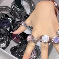 Vintage Punk Finger Watch Mini Elastic Strap Alloy Watches Couple Rings Jewelry Clock Retro Roman Quartz Watch Rings Women Men 1