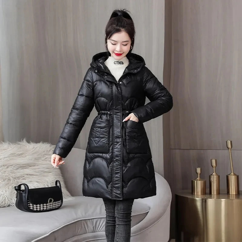 

Hooded Down Cotton Jacket Womens 2023 New Parkas Black Padded Coat Female Thicke Warm Winetr Jackets Fashion Long Outerwear
