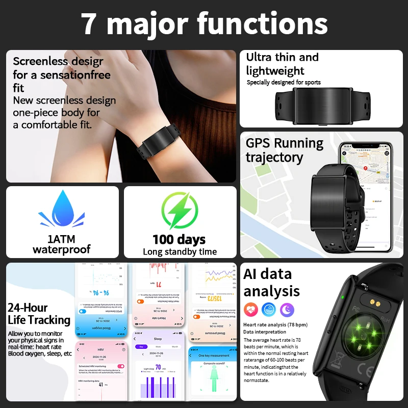 LIGE GPS 스포츠 스마트 팔찌 남성용 HRV SpO2 혈압 건강 추적기 피트니스 만보계 전화 알림 스마트워치 밴드 여성용
