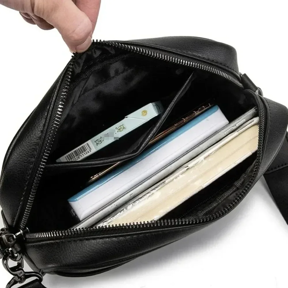 Luxury Business Shoulder Bag for Men Design Plaid PU Leather Messenger Bag Crossbody Bag Casual Zipper Small Square Sling