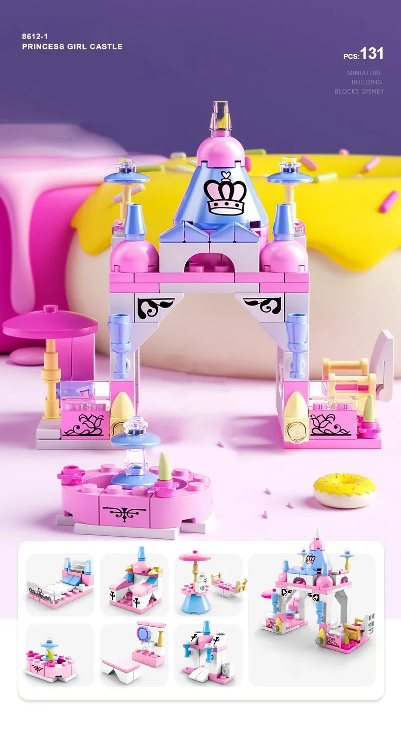 Mini size 6 In 1 Building Blocks DIY Police Car Fire Truck Castle Model Bricks Kids Educational Toys Gifts