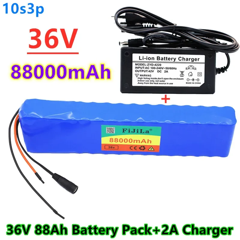 

36V 88Ah Battery ebike battery pack 10S3P 18650 Li-Ion Battery 500W High Power and Capacity 42V Motorcycle Scooter with charger