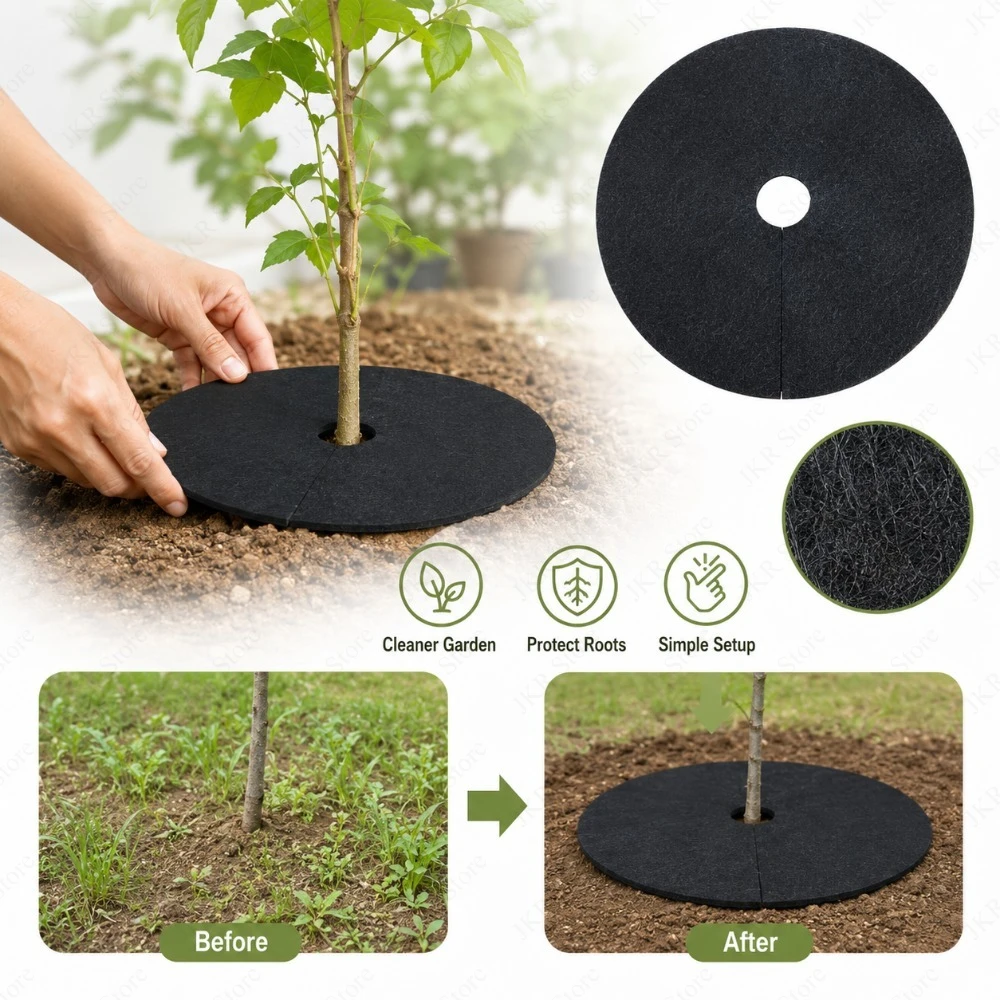 부직포 나무 멀칭 링 잡초 방지 매트 조경용 원단 뿌리 보호막 정원 식물 커버 15-32cm 관리 세트 팩