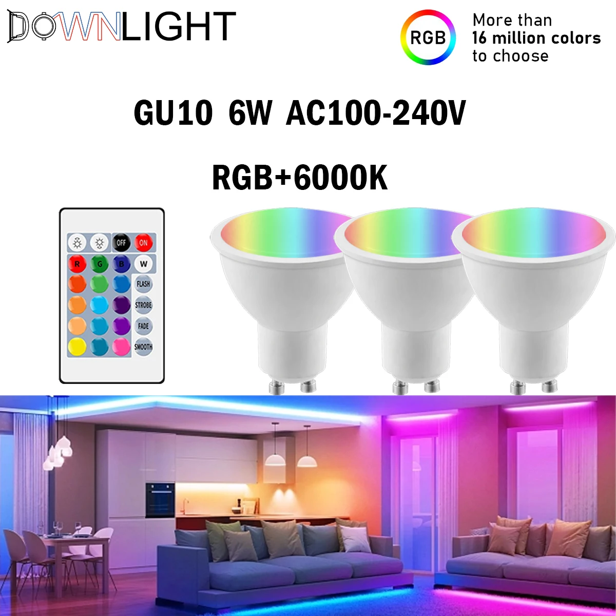 LED 적외선 리모컨 RGBW GU10 AC100-240V 6W 24 키 리모컨 디밍 컬러 조명, 파티 바에 적합