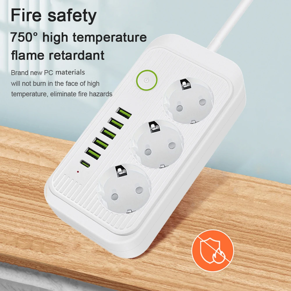 EU Plug AC Outlets Multitap Socket Extension Cord Electrical Power Strip With USB Type C PD Fast Charging Network Filter Adapter power strip extension cable electrical power strip power strip plug adapter power socket power socket plug power plug adapter wall plug socket power extension cord power cable