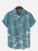 Hawaiian Men's Short Sleeve Shirt Whale Spray Print Beach Fashion Lapel Top 2024 New Large Size Casual 2