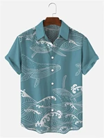 Hawaiian Men's Short Sleeve Shirt Whale Spray Print Beach Fashion Lapel Top 2024 New Large Size Casual 2