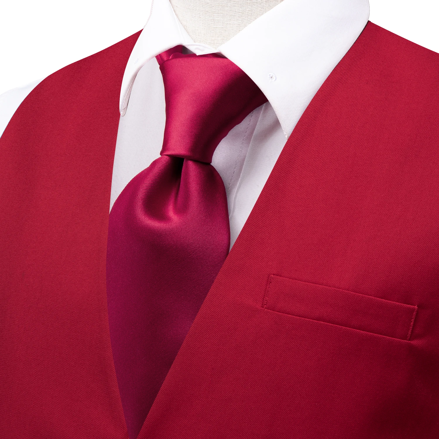 Hi-Tie Red Silk Men's Vest Classic Neck Tie Hanky Cufflinks Brooch Solid Slim Waistcoat Set for Male Suit Wedding Party Designer