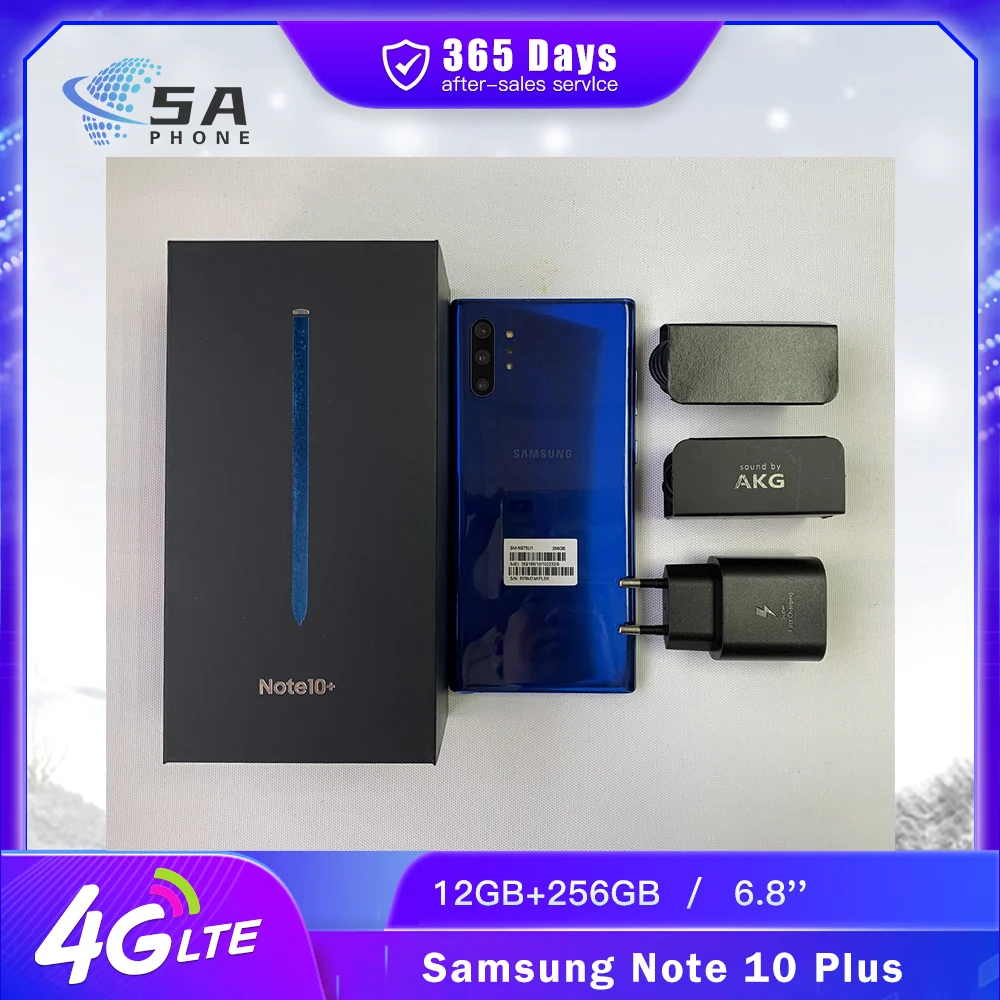 Téléphone mobile Samsung Galaxy Note 10 Plus N975U1 Note10+ N975U 256 Go ROM 12 Go RAM Octa Core 6,8 pouces Snapdragon 855 LTE Note 10 Plus 1
