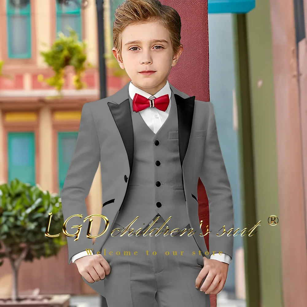Boys Formal Suit Set Tuxedo Jacket Pants Vest 3 Piece