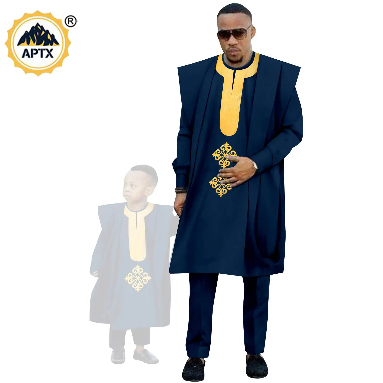 Ensemble de vêtements assortis pour couples aicains, Dashiki de mariage, robes longues imprimées pour femmes, chemise Bazin pour hommes, olympiques pantalons, Agbada 24C006  200000532