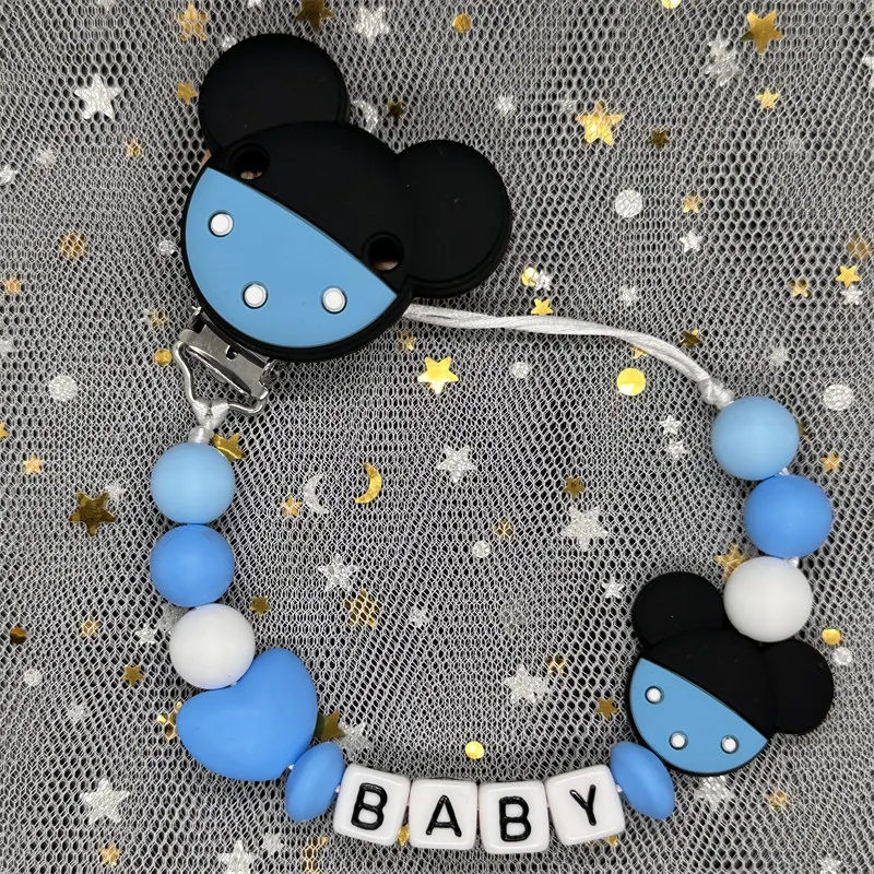 Custom Name Personalized Baby Pacifier Chain Clip Silicone Bead Dummy Nipple Holder Guard Teether Pendant Newborn Gift