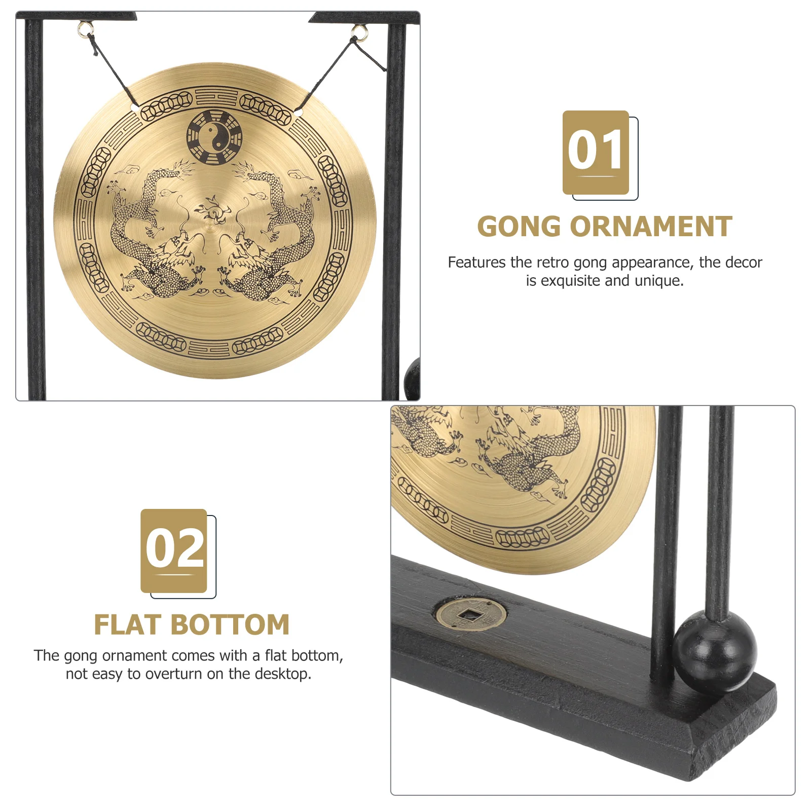 Gong Ornament Outdoor Decor Desktop Unique Adornment Vintage Exquisite Small Craft Wood Home
