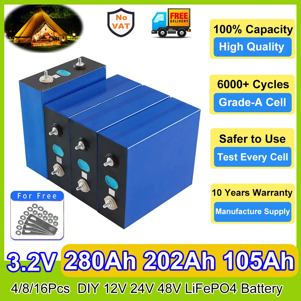 4 Cellules NinthCit LiFePO4 3.2V 280AH 896Wh – Batteries Cycle Profond Neuves