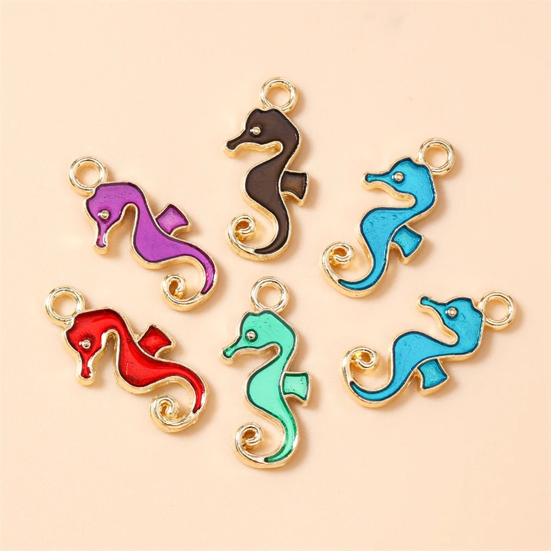 20 Stück 10x22mm Cartoon Tier Charms Emaille Seepferdchen Charms Anhänger für Schmuckherstellung Halsketten Ohrringe DIY Bastelzubehör