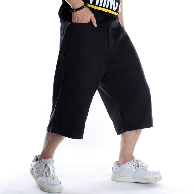 Summer Men Shorts Hip Hop Harem Denim Jeans Boardshorts Fashion Loose Cotton Baggy Skateboard Shorts Black Plus Size 30-46