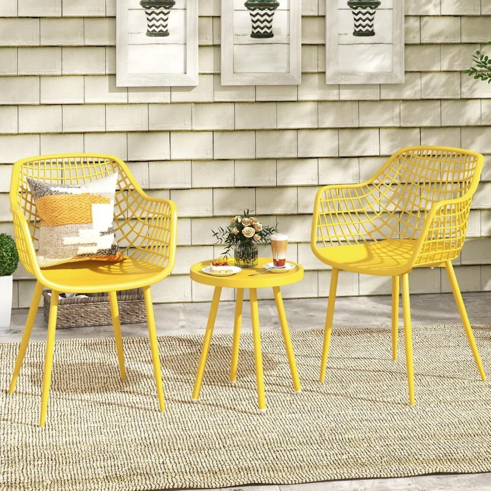 3 Piece Patio Bistro Set, All Weather Heavy Duty Table and Chairs Set of 2 with Widen Seats, Outdoor Furniture Set for Porch 4