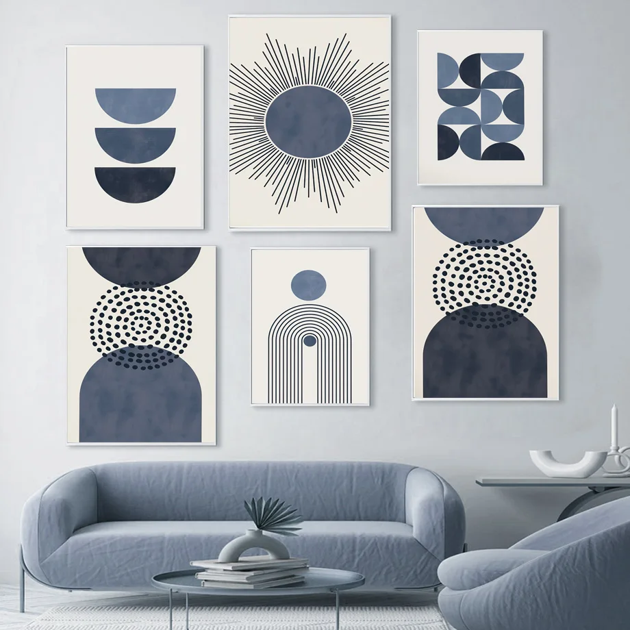 Set of 3 Abstract Navy Blue and Gold Wall Art Prints – Artze Wall Art