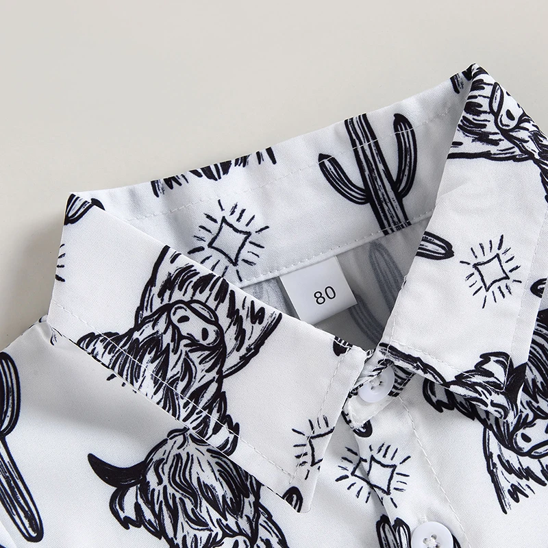Fashion Summer Baby Boys Shirts Cattle Cactus Graphic Print Short Sleeve Button Shirts For Kids Blouse Tops Children Clothing