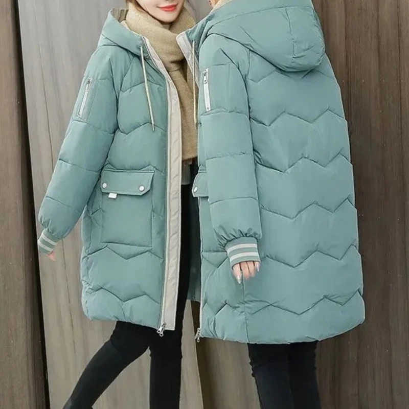 Plus Size Women Long Down Cotton Jacket Winter Thicken Women's Parkas Warm Hooded Coat New Korean Loose Cotton Coat Female Tops