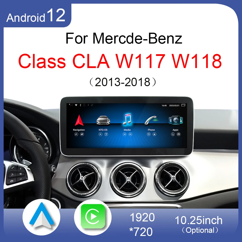 

For Mercedes Benz CLA W117 W118 CLA200 2013 to 2018 Android 12 CarPlay Car DVD Radio GPS Navigation Multimedia Player HD Screen