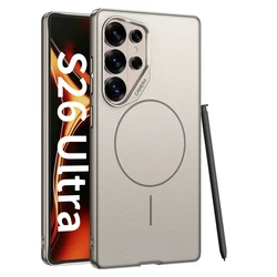 Magnetic Leather Thin Matte Phone Case with Magsafe Compatibility - Wireless Charging Shockproof Cover - Galaxy S26 Ultra (Gray)