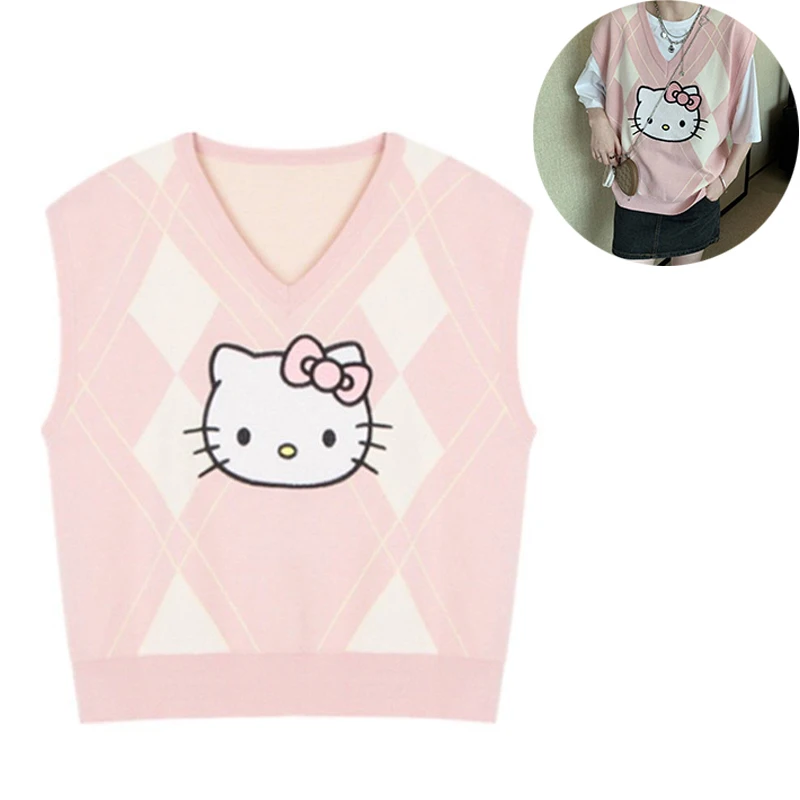 

Женский трикотажный жилет Hello Kitty, с V-образным вырезом