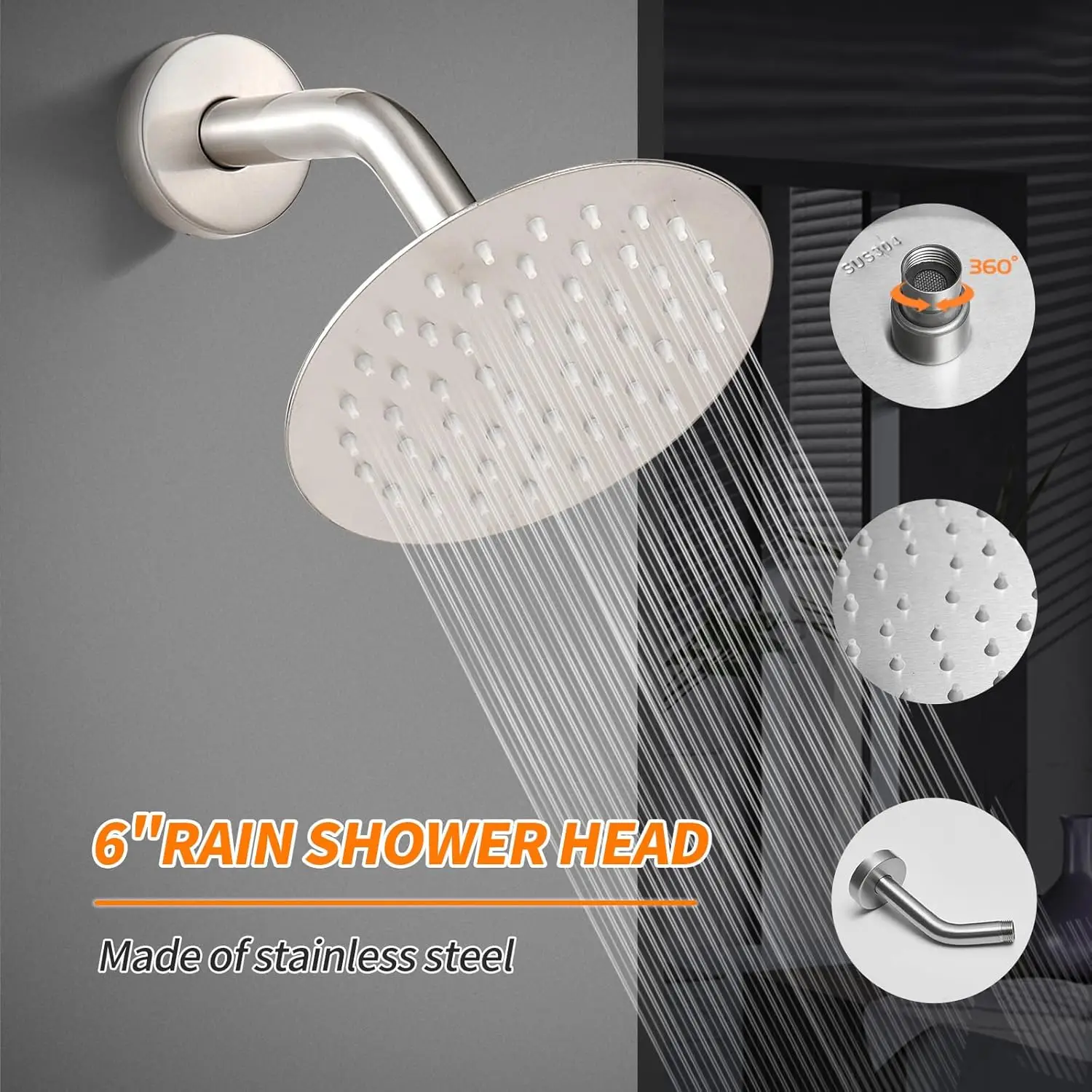 Tub Shower Faucet Set (Valve Included) with 6-Inch Rain Shower Head and Tub Spout Single-Handle Tub and Shower Trim Kit Brushed 4