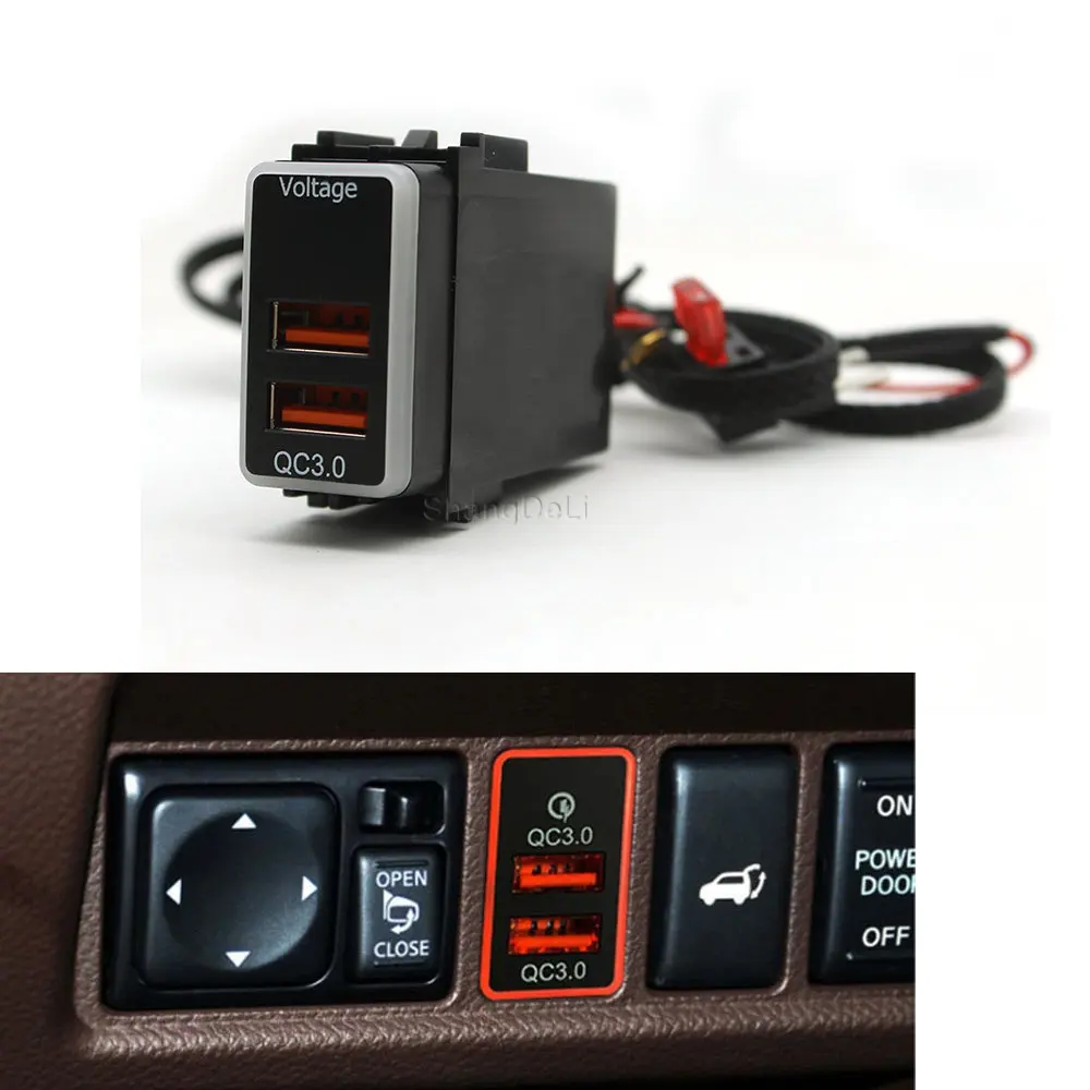 

1PC Dual USB Quick Charger Car Interface Socket Connector QC3.0 Voltage Display For NISSAN Sunny Murano Patrol X-Trail Qashqai