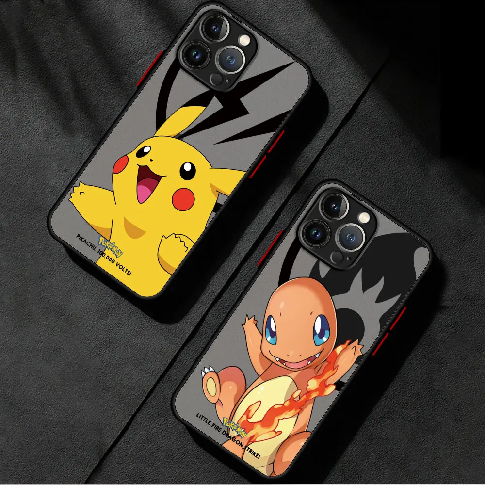 Simpatica Custodia Pokemon-Pikachu Per Iphone 12 Mini 15 Pro Max 14 Plus Xr X 7 8 Plus 11 Pro 13 Xs Max Cover Opaca Antiurto Posteriore
