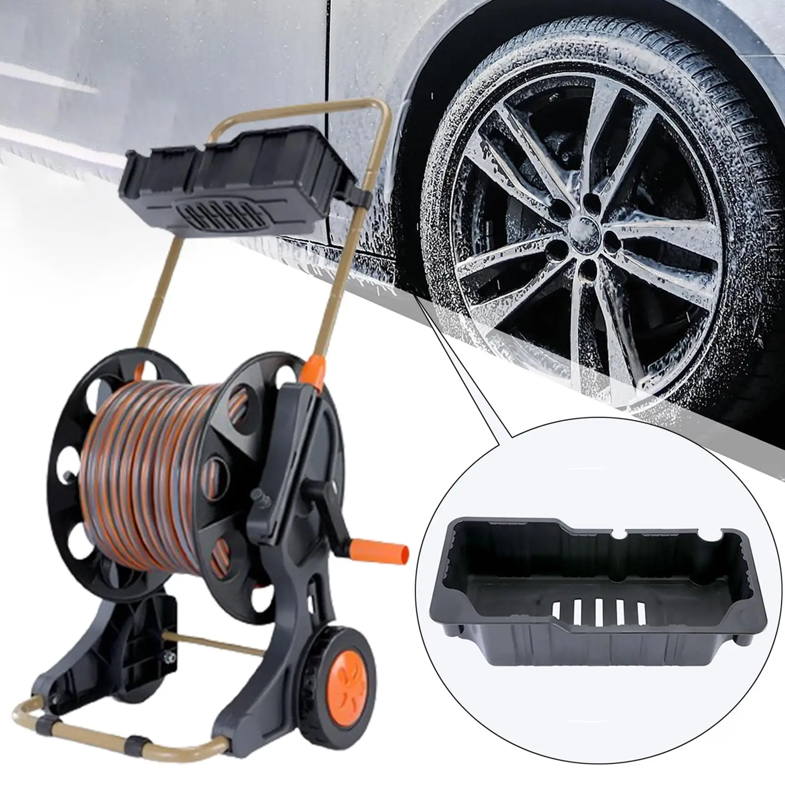 

Hose Reel Cart with Wheels Water Hose Holder, Hose Winding Reel Pipe Organizer, Pipe Storage Rack for Car Washing Farm Patio