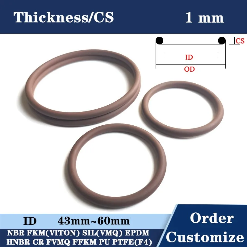 ¶ β/CS 1mm Ǹ FKM FVMQ FFKM EPDM HNBR NBR65 70 80 90 ID 42.5  60mm   O  Ŷ
