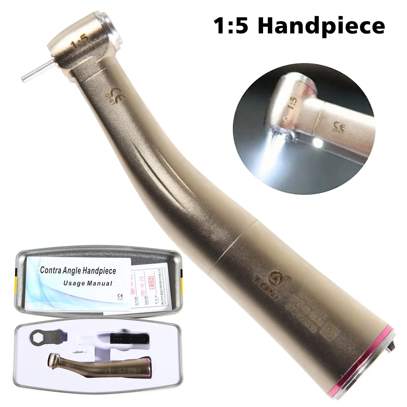 

Dental 1:5 Fiber Optic LED Low Speed Contra Angle Increasing Handpiece Fit Nsk E-type Motor TOSI