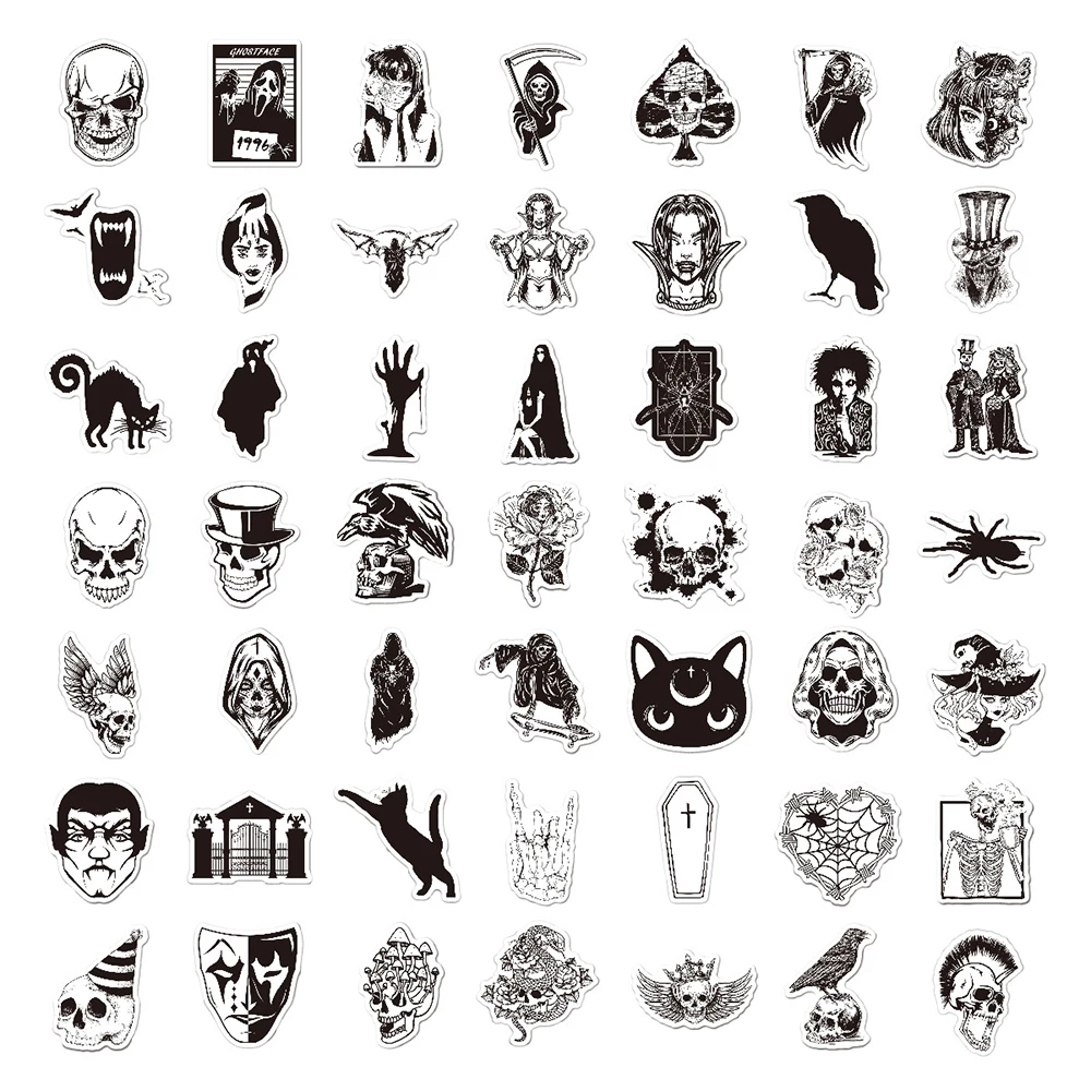 Gothic Graffiti Waterproof Sticker Pack - Black & White Collection
