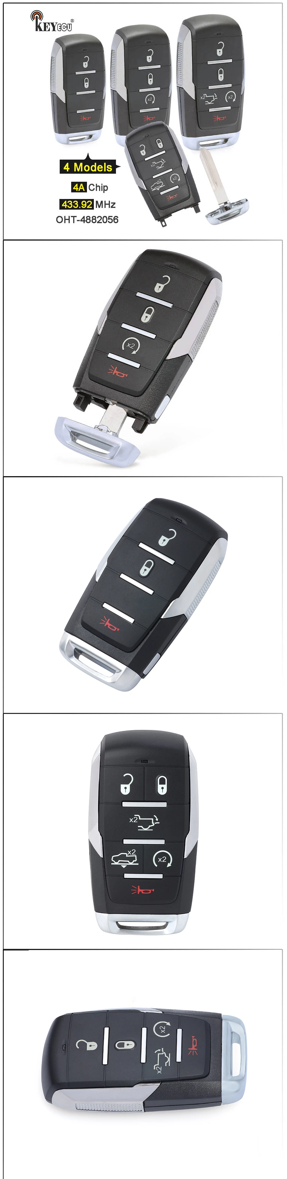 Keyforkess 433MHz PCF7953M / 4A Chip OHT-4882056 sostituzione Smart Remote Key Fob per Dodge Ram 1500 Pickup 2019 2020 2021 2022 6 Keyforkess 433MHz PCF7953M / 4A Chip OHT-4882056 sostituzione Smart Remote Key Fob per Dodge Ram 1500 Pickup 2019 2020 2021 2022 - S817025e44ebb450ab2271750cfc76610M