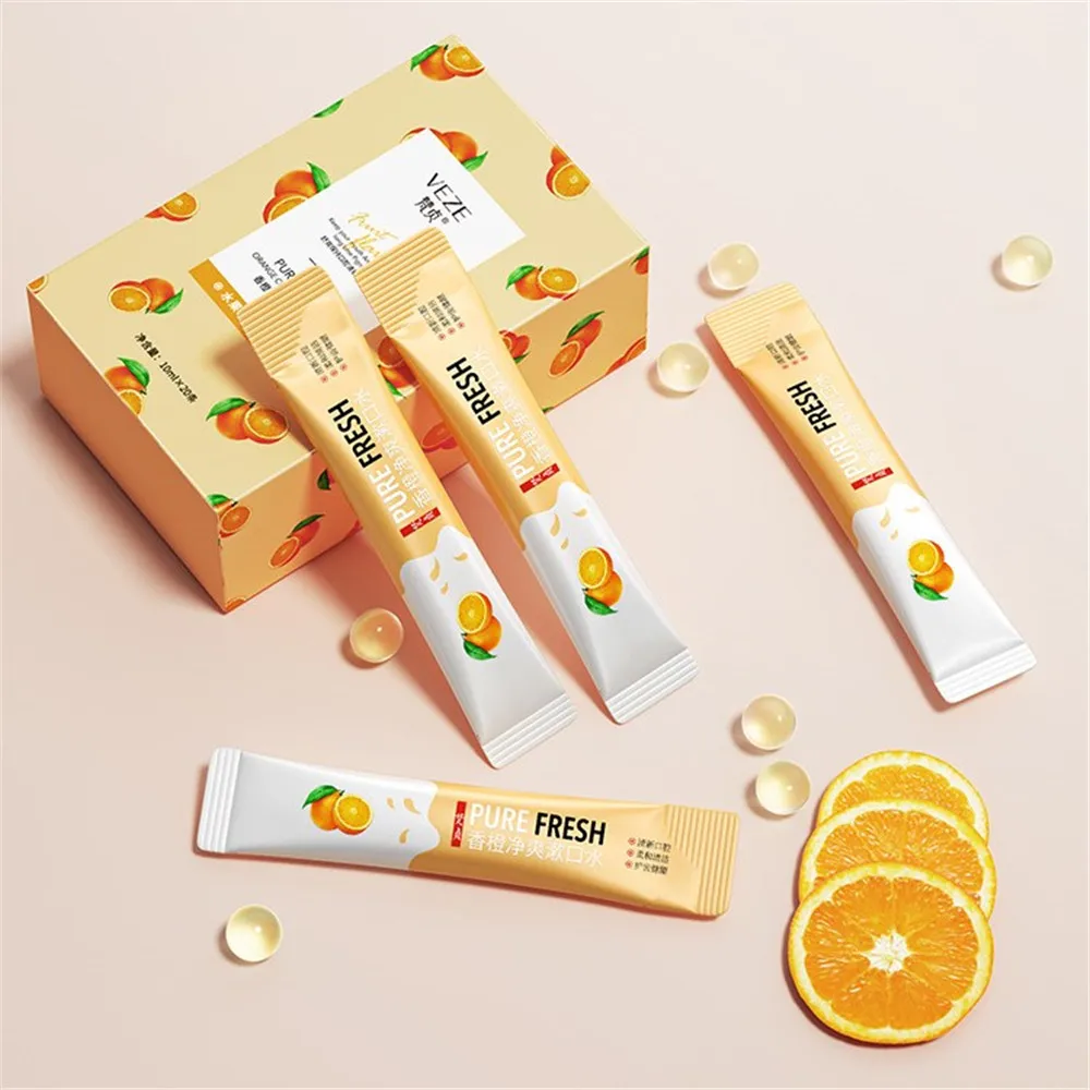 20PCS 10ML Portable Travel Fresh Breath Teeth Stain Removel Mouthwash Women Men Lemon/Peach Scent Mouthwash Oral Cleaning Tools