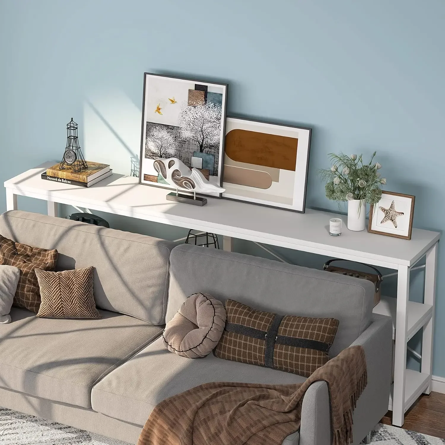 Description Picture 4 of item71" Sofa Tables,Extra Long Couch Table, Narrow Long Console Table, Entryway Table,Sofa Table with 3 Tiers Storage Shelves