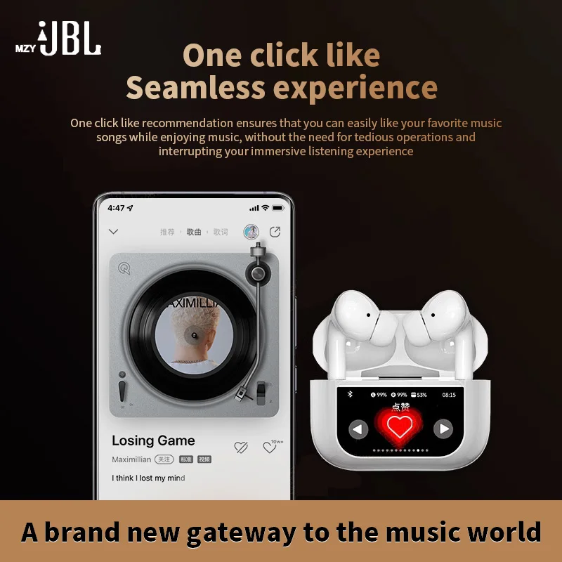 MzyJBL A8 프로 ANC 무선 이어폰, LED 스크린, 노이즈 캔슬링, 블루투스 5.4 헤드폰, 스포츠 이어버드, 마이크 포함, 안드로이드 iOS용