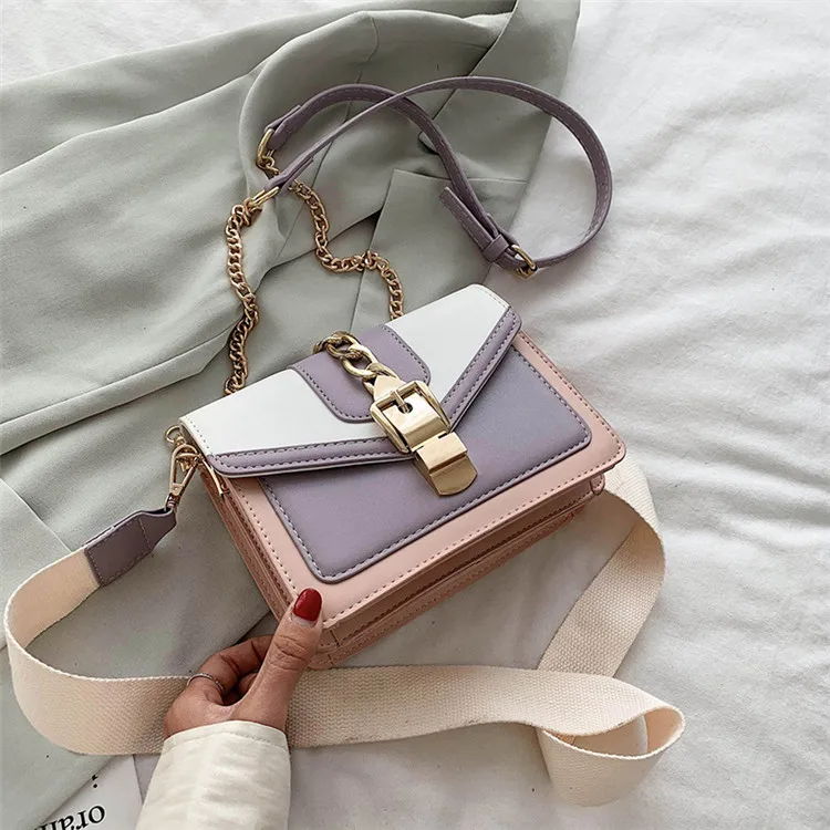 Mini Fashion Lock Flap Bag Pu Leather Shoulder Bags for Women New Panelled  Ladies Crossbody Bag Designer High Quality Handbags